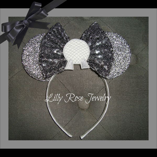 Sparkly Silver Epcot Spaceship Earth Minnie Mouse Ears Inspired Headband Fits Adults Children Ready to Ship Epcot 40th Ears PLAIN BACK