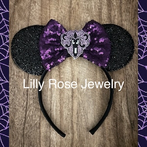 Haunted Mansion Wallpaper Sparkly Black Minnie Mouse Ears Inspired Headband Fits Adult Children Ready to Ship