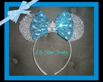 Sparkly Silver Cinderella Carriage Minnie Mouse Ears Inspired Headband Fits Adults and Children Ready to Ship PLAIN BACK