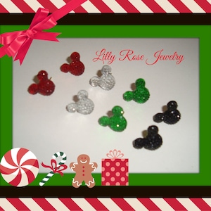 Christmas Minnie Mouse Studs Mickey Mouse Inspired Glitter Rhinestone Stud Earrings Mickey Mouse Earrings 4 Pairs 1/2 Inch Disney Earrings
