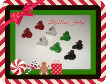 Christmas Minnie Mouse Studs Mickey Mouse Inspired Glitter Rhinestone Stud Earrings Mickey Mouse Earrings 4 Pairs 1/2 Inch Disney Earrings