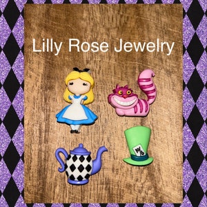 Alice Mad Hat Chesire Cat Teapot Shoe Charms Shoe Charms Disney Charms Rubber Clog Charms Shoe Clips Ready to Ship