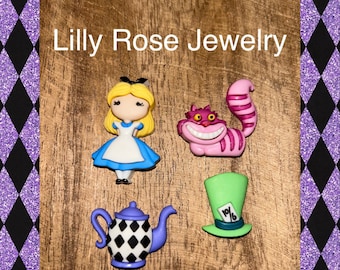 Alice Mad Hat Chesire Cat Teapot Shoe Charms Shoe Charms Disney Charms Rubber Clog Charms Shoe Clips Ready to Ship
