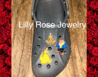 Set of 3 Beauty and the Beast Belle Beast Chandelier Shoe Charms Disney Charms Rubber Clog Charms Shoe Clips