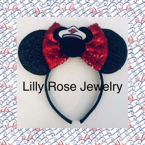 Disney Cruise Captain Mouse Ears Sparkly Black Minnie Mouse Ears Inspired Disney Cruise Ship Ears Red Sequin Bow Ready to Ship Anchor
