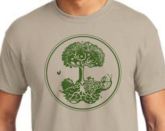 Permaculture Tree Graphic T- Shirt. Hugelkultur, Swale, and Fruit Tree Guild