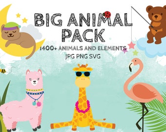 Tier Clipart, Safari Tier Clipart, Bauernhof Tier Clipart, Dschungel Tier Clipart, SVG, PNG, riesiges Art Bundle, 1.400+, Instant Download