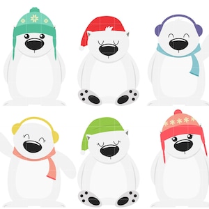 Winter Polar Bears Clip Art for Scrapbooking Card Making Cupcake Toppers Paper Crafts