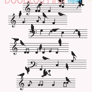 Images clipart numériques oiseaux et notes de musique pour scrapbooking fabrication de cartes décorations de cupcakes travaux manuels en papier