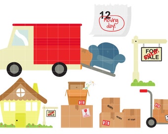 Moving Day Clip Art for Scrapbooking Card Making Cupcake Toppers Paper Crafts