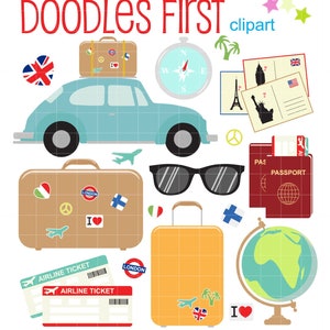 Pasión por los viajes: ¡me encanta viajar! Imágenes prediseñadas digitales para álbumes de recortes, fabricación de tarjetas, diario basura, máquina cortadora, adornos para cupcakes, manualidades con papel