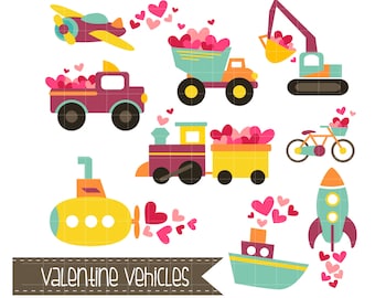Valentine Vehicles Clipart Digital Clip Art for Scrapbooking, Card Making, SVG Cuts, Sublimation, Journaling, Paper Crafts, Crafters