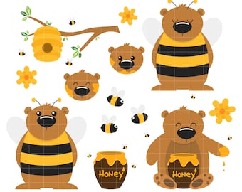 Honey Bear Set ClipArt für Scrapbooking-Karte machen Cupcake Toppers Papier Handwerk