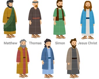 Jesus Christ and 6 of the 12 Disciples Digital Clip Art for Scrapbooking Card Making Cupcake Toppers Paper Crafts