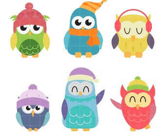 Winter Owls Digital Clip Art for Scrapbooking Card Making Cupcake Toppers Paper Crafts