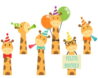 Birthday Party Giraffes Clip Art for Scrapbooking Card Making Cupcake Toppers Paper Crafts