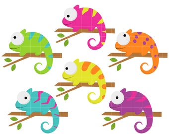 Colorful Chameleons Digital Clip Art for Scrapbooking Card Making Cupcake Toppers Paper Crafts