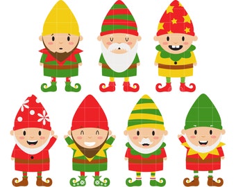 Cute Christmas Elves Clip Art for Scrapbooking Card Making Cupcake Toppers Paper Crafts