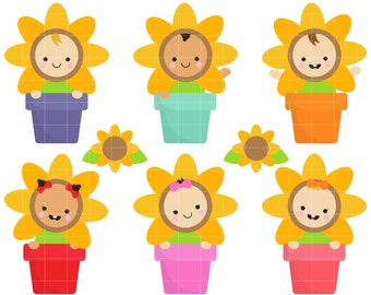 Cute Sunflower Babies Clip Art for Scrapbooking Card Making Cupcake Toppers Paper Crafts