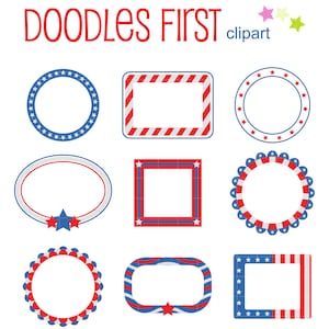 Fourth Of July Frames Clip Art for Scrapbooking Card Making Cupcake Toppers Paper Crafts