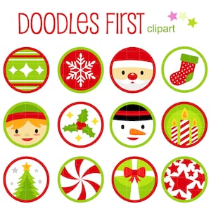 Christmas Icon Baubles Collage Sheets for Scrapbooking Card Making Cupcake Toppers Paper Crafts Digital Collage Sheet