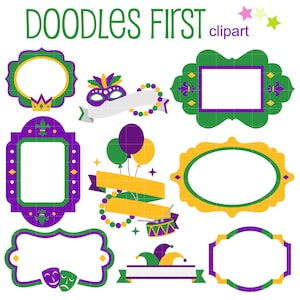 Mardi Gras Frames and Ribbons Digital Clip Art for Scrapbooking Card Making Cupcake Toppers Paper Crafts