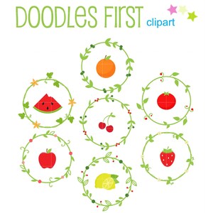 ClipArt di frutta in ghirlande per la creazione di biglietti di scrapbooking, decorazioni per cupcake e creazioni in carta
