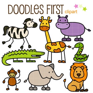 Stick Safari Animals Doodles Digital Clipart pour Scrapbooking, Cricut Cut Files, Sublimation, Fabrication de cartes, Artisanat en papier, SVG, PNG, jpg