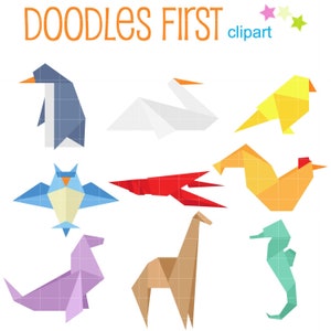 Bunte Origami Tiere Clip Art für Scrapbooking Kartenherstellung Cupcake Toppers Papiermodelle