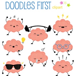 Simpatico personaggio del cervello ClipArt digitale per la creazione di biglietti di scrapbooking, toppers per cupcake, artigianato con la carta