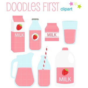 Images clipart au lait aux fraises pour le scrapbooking, fabrication de cartes, décorations pour cupcakes, créations en papier