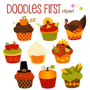 Thanksgiving Autumn Cupcakes Digital Clip Art for Scrapbooking, Cutting Files, Sublimation, Card & Sticker Making, Paper Crafts, SVG PNG jpg