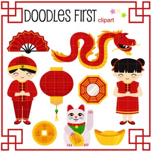 Kung Hei Fat Choi Nouvel An chinois Digital Clip Art pour Scrapbooking, Cricut Cut Files, Sublimation, Card & Sticker Making, SVG, PNG, jpg