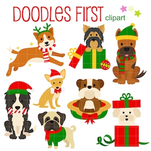 Kerst Doggies 2 Digitale Clipart voor Scrapbooking, Cricut Cut Files, Sublimatie, Card Making, Crafters, Paper Crafts, SVG, PNG, jpg