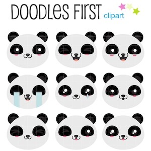 Kawaii Panda Bear Faces Clipart para Scrapbooking, Journaling, Cricut Cut Files, Sublimação, Criação de Cartões, Artesãos, Artesanato em Papel SVG png jpg