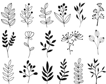 Branches and Leaves Doodle Drawing Clip Art for Scrapbooking Card Making Cupcake Toppers Paper Crafts