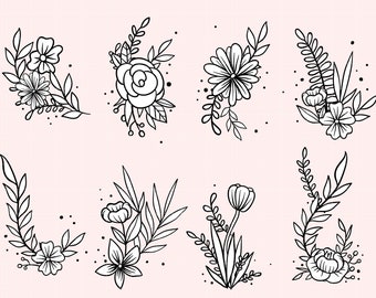 Hand Drawn Flower Ornaments Clip Art for Scrapbooking Card Making Cupcake Toppers Paper Crafts