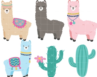 Llama and Cactus Clipart Set (Digital Download)