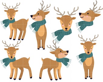 Cute Reindeer Collection Digital Clip Art for Scrapbooking Card Making Cupcake Toppers Paper Crafts