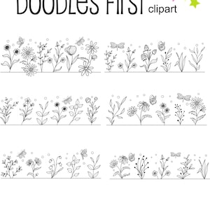 Doodle Flower Border Digital Clip Art for Scrapbooking Card Making Cupcake Toppers Paper Crafts