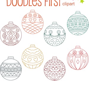 Bolas de Navidad Contorno Dibujo Clip Art Digital para Scrapbooking Tarjeta Hacer Cupcake Toppers Artesanías de Papel