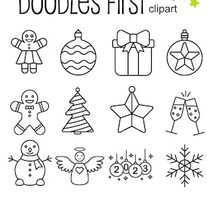 Christmas Elements Outline Drawing Digital Clip Art for Scrapbooking Card Making Cupcake Toppers Paper Crafts