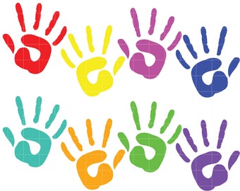 Colorful Painted Hands Digital Clip Art for Scrapbooking Card Making Cupcake Toppers Paper Crafts