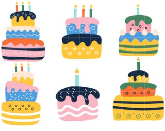Quirky Cake Collection, Birthday Cake Digital Clip Art for Scrapbooking Card Making Cupcake Toppers Paper Crafts