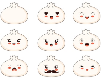 Illustraties schattige dim sum-expressie, scrapbooking (PNG, SVG)