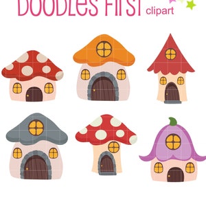 Toadstool House, Fairy House Digital Clip Art pour scrapbooking, fabrication de cartes, décorations de cupcakes, artisanat en papier
