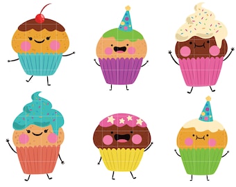 Imágenes prediseñadas de cupcakes de cumpleaños adorables: PNG, JPG, SVG (descarga digital)