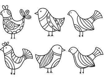 Vogel Umriss Clipart: Zeichnung SVG-Schnittdateien (digitaler Download)