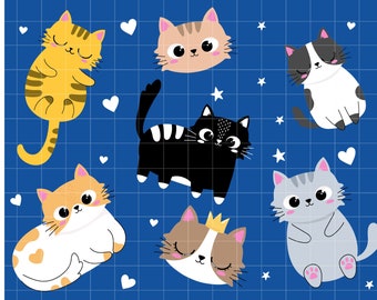Cute Neko Cat Clip Art for Scrapbooking Card Making Cupcake Toppers Paper Crafts
