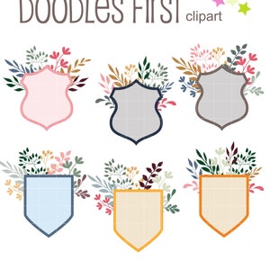Floral Badge and Banner Digital Clip Art for Scrapbooking Card Making Cupcake Toppers Paper Crafts
